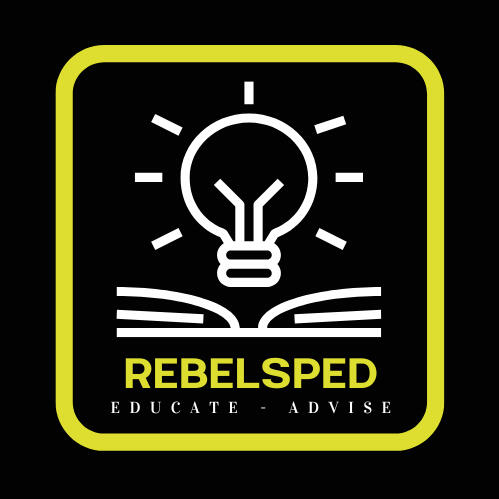 lightbulb logo over book reads rebelsped educate advise